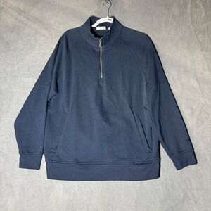 Tasc Performance Mens Navy Blue Organic Cotton Bamboo Quarter Zip Pullover L